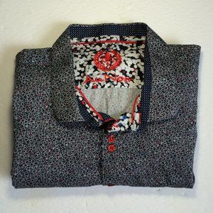 Au Noir Mens Short Sleeve Button Down Shirt Plus Size 3X Black Red Floral Print